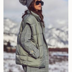 Free People In A Bubble Puffer Vest- Greyed Olive